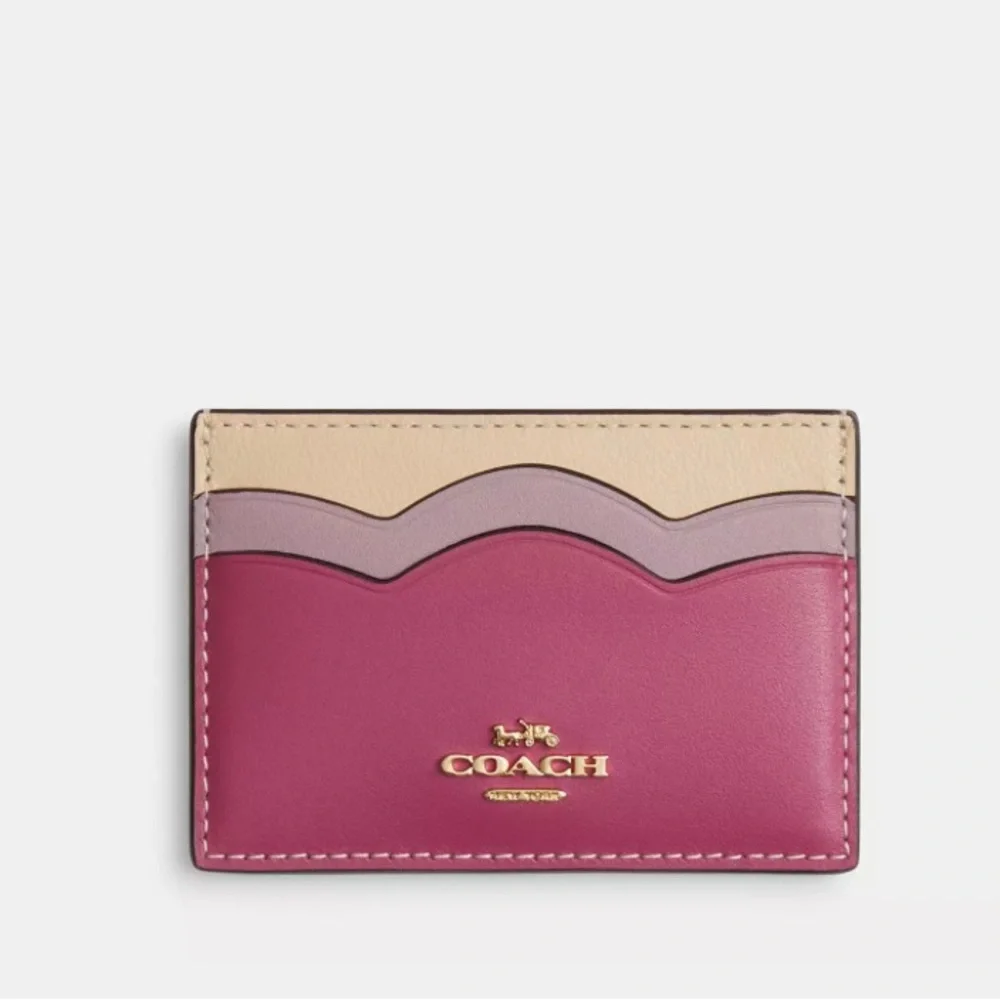 NWT Coach Petal Leather Card Case Wallet Gold/Light Raspberry Pink $78